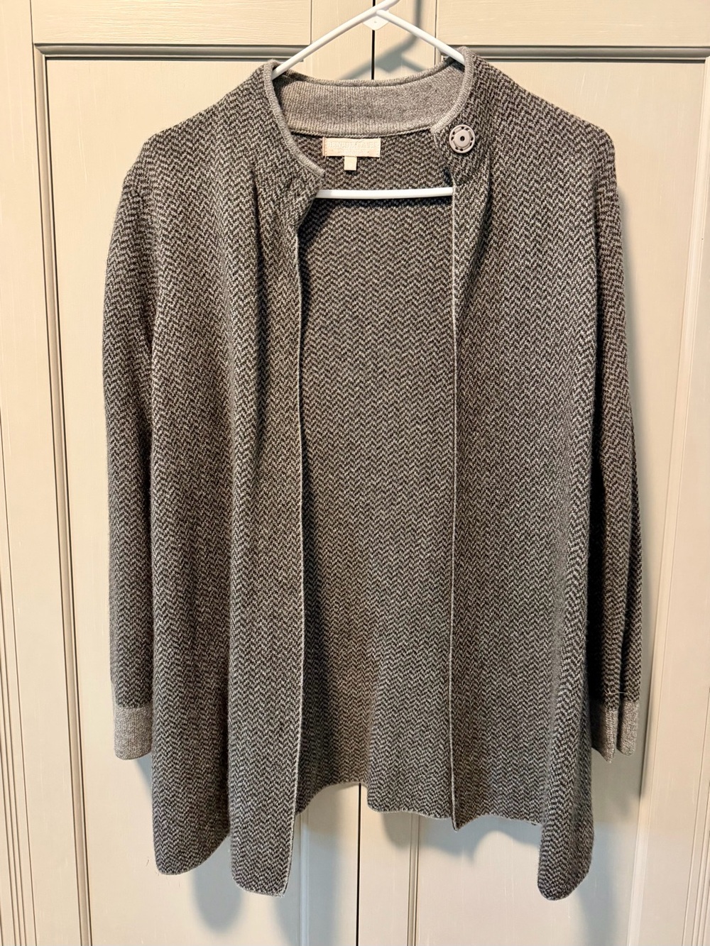 Womens Gray Open Front Merino Wool Blend Knit Cardigan Sweater